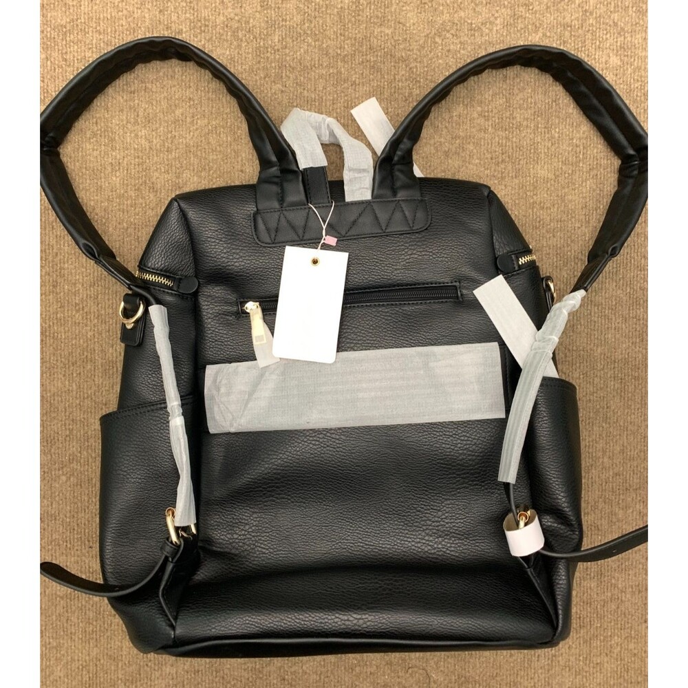 Poppy & Peonies Womens Commuter Backpack Vegan Leather Black Laptop Carry-On NWT - Picture 5 of 10